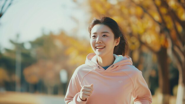 Una joven activa disfruta de una carrera soleada en el parque