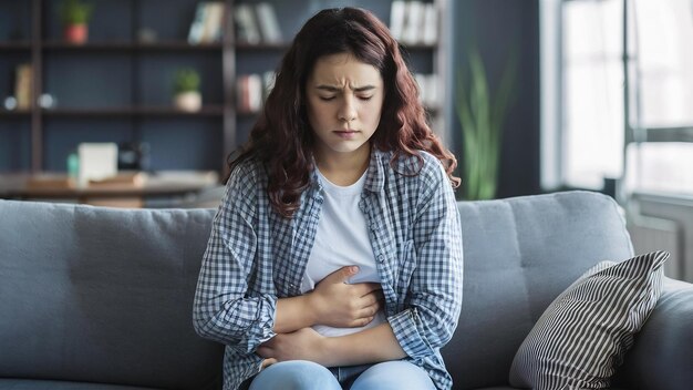 Una joven adolescente con dolor de estómago.