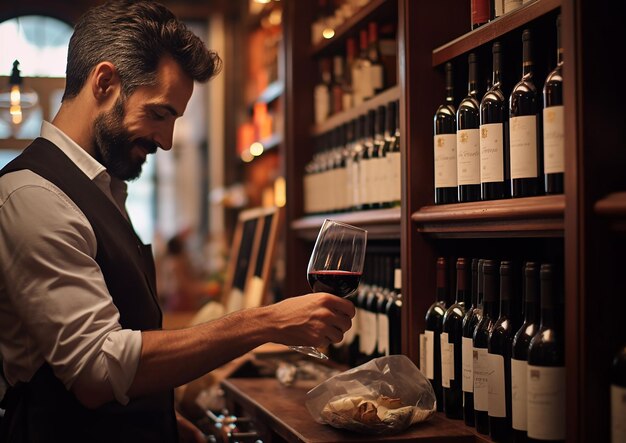 Foto un joven adulto con una botella de vino disfrutando del lujo generado por la ia