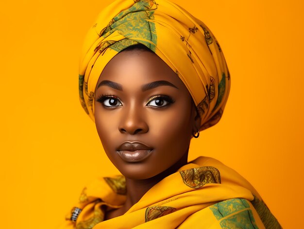 Joven africana sobre fondo amarillo retrato Ai generativo