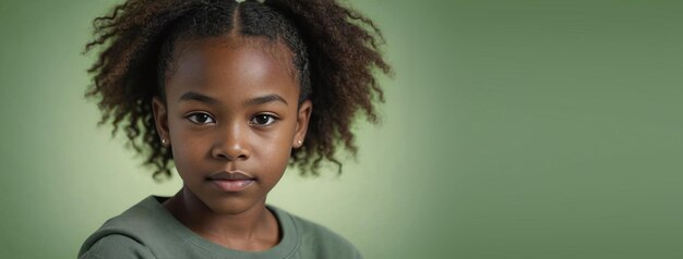 Una joven afroamericana aislada en un fondo verde con espacio para copiar