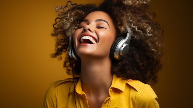 Foto joven afroamericana con auriculares