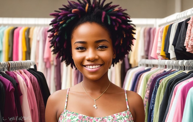 Joven afroamericana con cabello rojo de compras en el centro comercial ai generativo