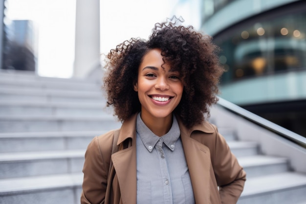 Joven afroamericana con pelo rizado