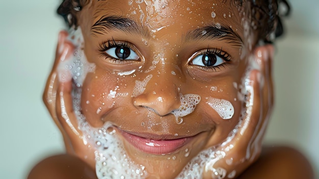 Una joven afroamericana tomando una ducha