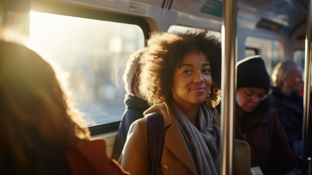 Una joven afroamericana en el transporte público