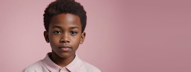 Un joven afroamericano aislado en un fondo rosado con espacio para copiar