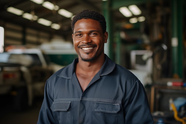 Joven afroamericano con uniforme mecánico