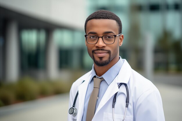 Joven afroamericano con uniforme médico