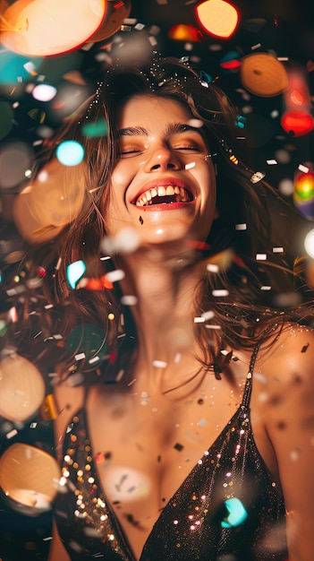 Foto una joven alegre disfrutando de una fiesta reluciente