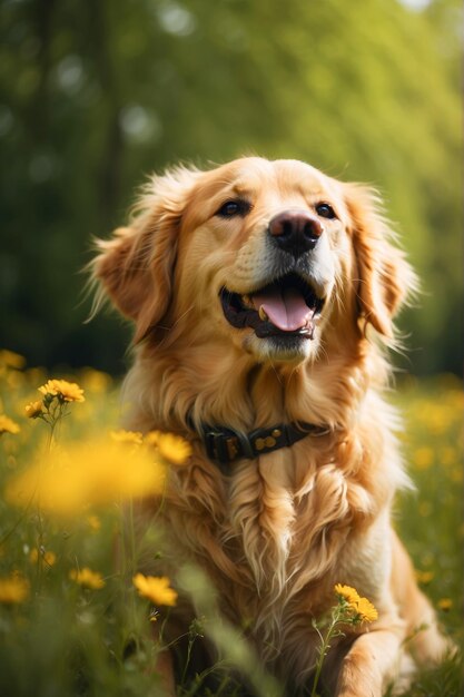 un joven y alegre golden retriever