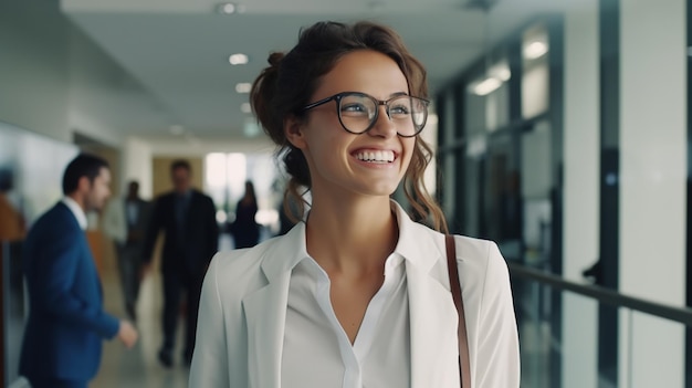 Joven y alegre mujer de negocios profesional