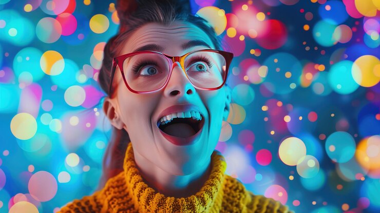 Foto una joven alegre con un trasfondo colorido