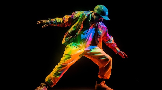 Un joven y apuesto bailarín de hip hop con ropa colorida de gran tamaño IA generativa