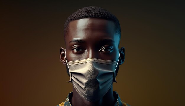 Joven y apuesto hombre africano nigeriano llevaba mascarilla. Ilustración generativa ai.