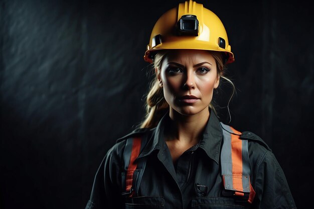 Joven arquitecta con uniforme y casco