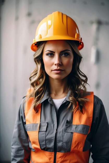 Joven arquitecta con uniforme y casco