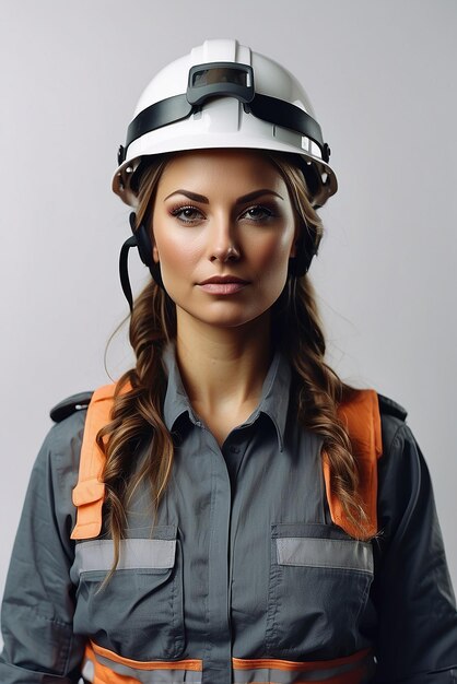 Joven arquitecta con uniforme y casco