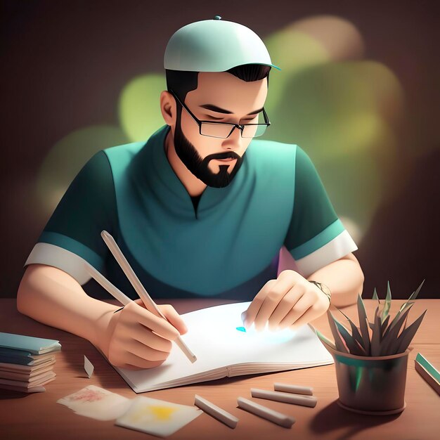 Un joven artista con un cuaderno de bocetos.