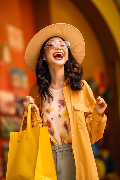 Una joven asiática disfruta de las ventas de verano