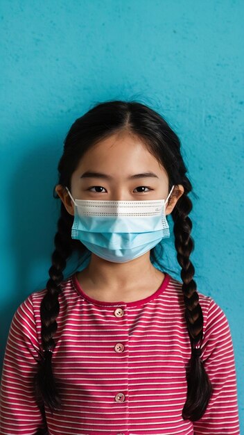 Foto una joven asiática con una máscara médica vestida con ropa casual y mirando a la cámara iso