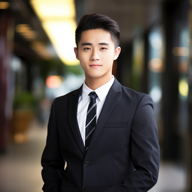 Foto un joven asiático con traje y corbata