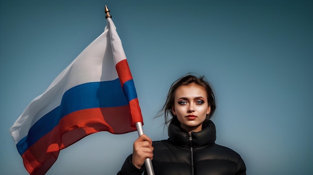 Foto un joven atleta levantando con orgullo una brillante bandera francesa