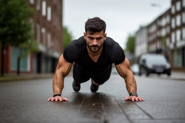 Foto joven atleta sano haciendo ejercicios de fitness