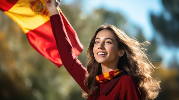 Foto una joven con una bandera española