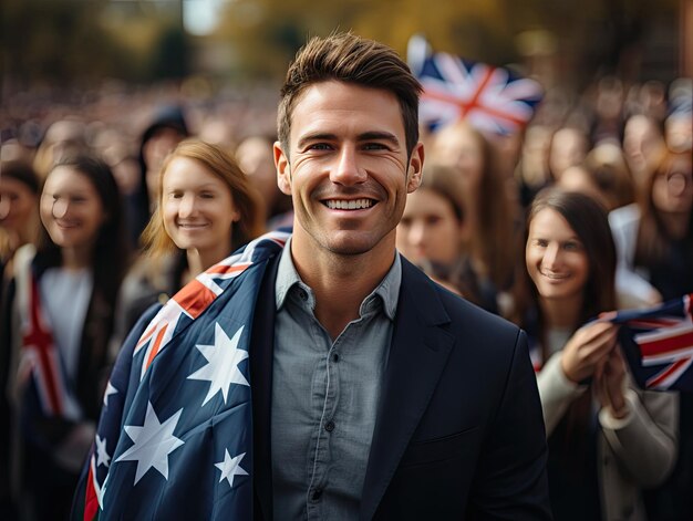 Joven con bandera en la gente de los Estados Unidos