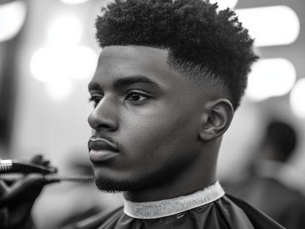 Joven en la barbería cortando el cabello