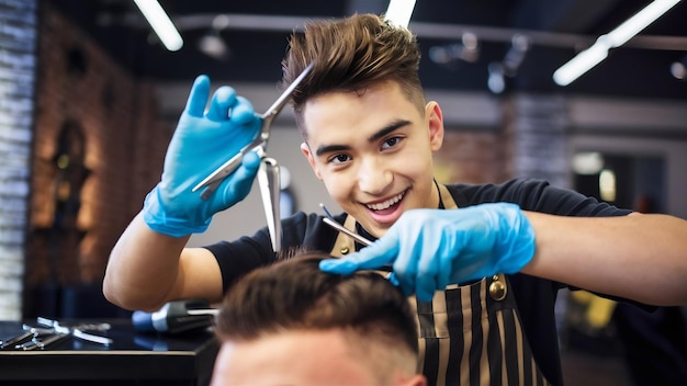 Joven en la barbería cortando el cabello