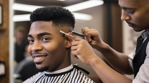 Joven en la barbería cortando el cabello