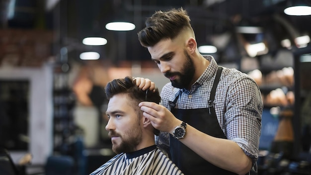 Joven en la barbería cortando el cabello