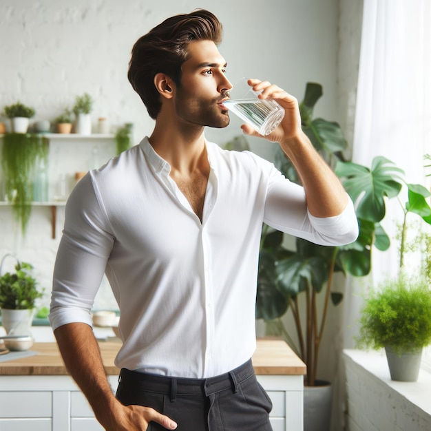 Un joven bebiendo un vaso de agua