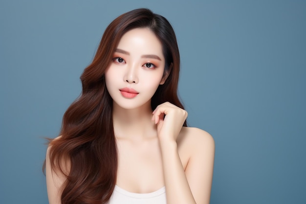 joven belleza asiática mujer de cabello largo con coreano