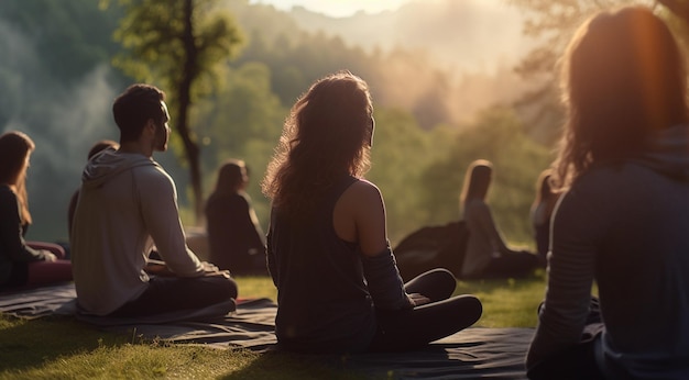 Foto una joven bonita haciendo yoga por la mañana.