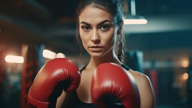 Joven boxeadora latina preparándose para la pelea de boxeo Fitness mujer adulta media preparándose para el entrenamiento de boxeo en el gimnasio Hermosa deportista fuerte IA generativa