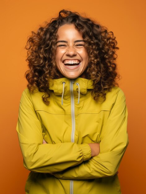 Joven brasileña vestida con ropa deportiva claramente activa y llena de energía.