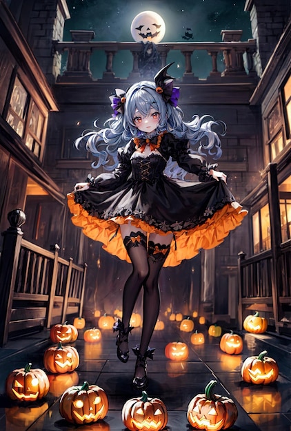 Una joven bruja en la noche de Halloween