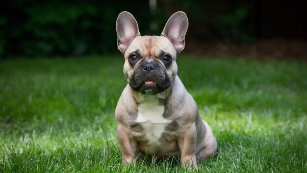 El joven bulldog francés está posando