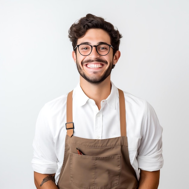 El joven camarero sonriendo