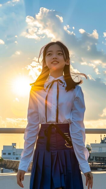 Una joven con una camisa blanca