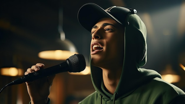 Foto joven cantante actuando en un concierto