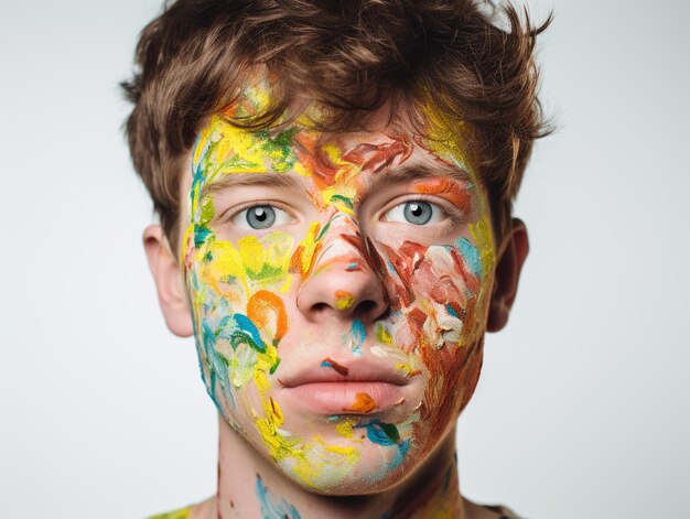 Foto un joven con la cara pintada.