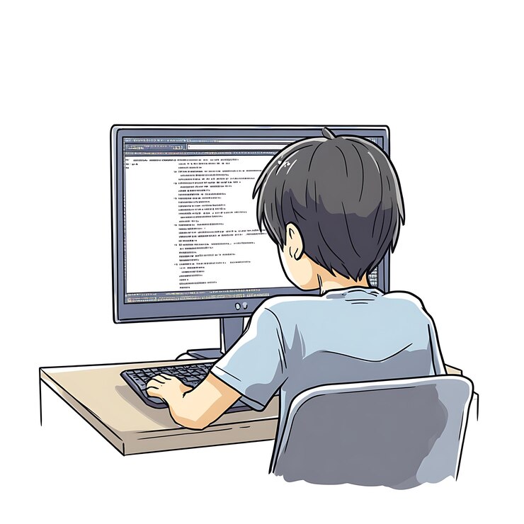 Foto un joven centrado en la codificación en la computadora
