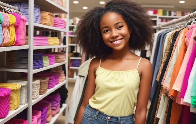 Joven chica afroamericana haciendo compras en el centro comercial generativo ai