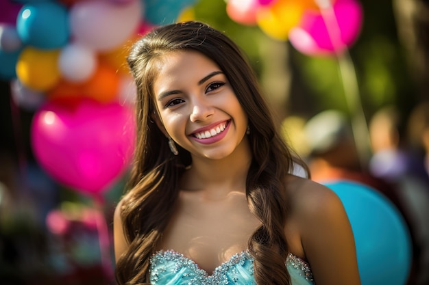 Joven chica feliz celebrando su cumpleaños con pastel de cumpleaños generativo ai