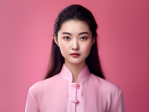 Joven China sobre un fondo rosa Retrato Ai Generativo