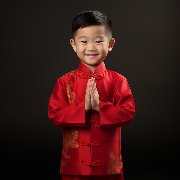 un joven chino vestido con ropa tradicional china roja